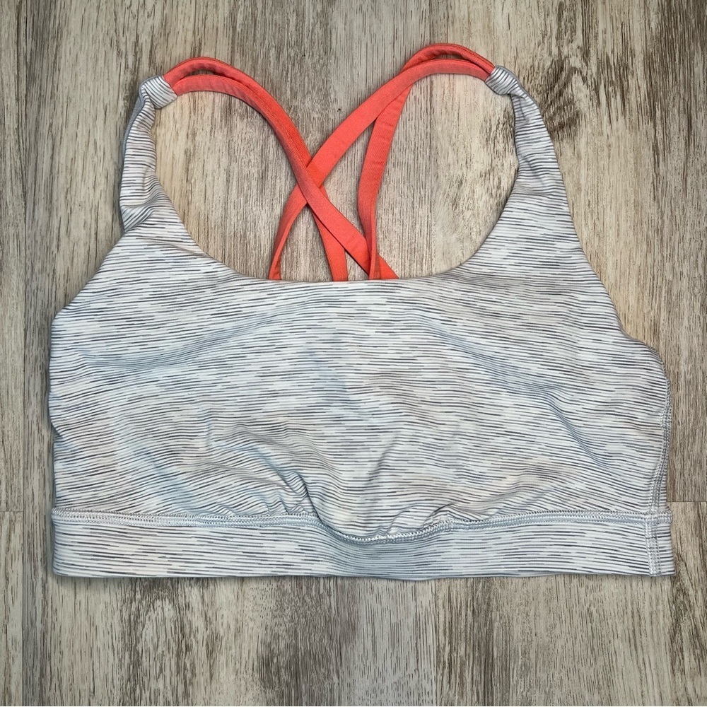 Lululemon Women's Striped Sports Bra‎ - Gray and Coral Size 6